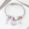 Colorful beaded charm bracelet with pink shell, ballerina, and clover leaf pendants - C2-001 Pink