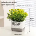 Realistic artificial yellow baby's breath plant in a white and gray ceramic pot - HOME Text Pot / Yellow-Baby's Breath