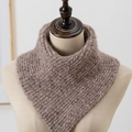 Winter chunky knit neck warmer in light brown melange for women, soft thermal snood scarfs - Khaki