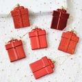 Rode glitter en matte kersthangers in de vorm van cadeautjes met gouden koord voor de boom - Rode Cadeaudoos 6-delige Set / Rood