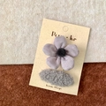 Korean style purple fabric flower and grey plush hair clips set on display card - Floral + Plush