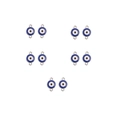 Detailed view of ten blue evil eye connector charms with silver metal loops for DIY jewelry - Silver Large Round Blue Evil Eye Connector (XH40717) / 10 Pieces Pack