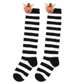 Kids Christmas socks with cute reindeer doll decor in black and white stripes - Kids (7-12 Years Old) / Wide Black White Stripes / Red Hat Reindeer