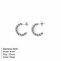 Silver twisted multi-strand stainless steel C-shaped hoop earrings with 20mm diameter - Twisted Style (YE35953) / 20mm / Steel