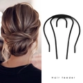 Minimalist U-shaped black hair fork tool for elegant bun hairstyles shown on model - Iron / OPP Bag / Varying 6-Teeth (Black)