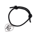 Adjustable black cord bracelet with micro-pave heart devil eye charm and Fe engraving - Black Silver Faith Heart