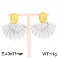Boucles d'oreilles en acier titane bicolore or et argent en forme d'éventail sur socle - Bicolore (KE115696-GC)