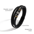 Vintage black braided leather bracelet with gold and silver beads and 21cm length - S2311-6 Woven Magnetic Clasp