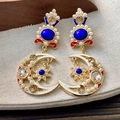 2409127 Pearl And Diamond Colorful Star And Moon Earrings (s925 Silver Needle)