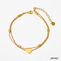 Double-layer gold stainless steel heart anklet with bead chain and lobster clasp - Heart Double Layer Style (JAK382) / Gold