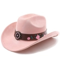 Cappello da cowboy rosa in finta pelle scamosciata con ricamo floreale su fascia in cuoio - M(56-58cm) / Rosa
