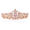 Elegante tiara da sposa dorata con cristalli rosa scintillanti e motivi floreali - Base Oro Rosa Opale