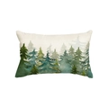 Minimalist linen Christmas lumbar pillow cover with watercolor green forest pattern print - Style T (Single-sided)