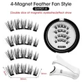 Reusable 4-magnet fake eyelash kit with black storage case and applicator tool - [Feather Fan Style] EHP07-4 With White Applicator Set