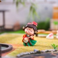 Miniature Tang style resin figure of a girl playing the lute in a red and green dress - Dancing Small