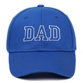 Detailed view of white DAD embroidery on a navy blue cotton vintage baseball cap - Adjustable / Royal Blue DAD