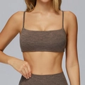 Braunes meliertes Yoga-Set mit angerautem Sport-BH und High-Waist-Leggings - S / Felsbraun