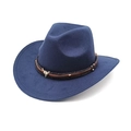 Detail of navy western cowboy hat with a metal bull head ornament and leather band - M (56-58cm) / Navy Blue