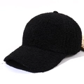 Solid black teddy fleece baseball cap with thick warm plush texture for outdoors - Adjustable / Black