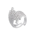Detailed view of silver branch-like adjustable ring with sparkling micro-paved gems - VJ670 White Gold