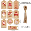 Set di 50 etichette natalizie vintage in carta kraft con vari motivi e spago coordinato - Stile S869 Con Spago di Juta / 50 Etichette + 50 Corde