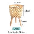 Small bamboo woven plant basket with tripod wooden legs and natural finish - Slant Pattern Small / 19*32.5