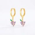 S925 sterling silver grape earrings featuring purple and green zircon crystals in gold finish - Gold-Grape