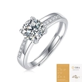 Adjustable S925 silver moissanite ring with six-prong setting and side micro-pave diamonds - R12795 Moissanite Style / 1 Carat / Micro-Pave
