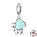 S925 sterling silver paw print pendant with iridescent heart-shaped opal stone inlay - Heart Iridescent Opal Paw Pendant (SCC2102)