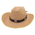 Handmade straw cowboy sun hat with yellow and purple stripes and studded leather band - Yellow & Purple Stripe (With Wind Rope)