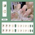 Pink and green ballet press-on nails set with heart and XX patterns 24 pieces - R582 Ice Milk Green