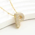 Balloon letter P pendant necklace in gold-plated copper with sparkling zircon inlay - Letter-P