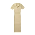 Slim fit apricot knit maxi dress featuring hollow out texture and polo collar design - One Size / Apricot