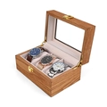 Boîte à montres vintage en bois à 3 emplacements avec couvercle en verre clair - Boîte À Montres 3 Emplacements Grain De Frêne/Intérieur Beige