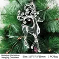 Clear acrylic Christmas reindeer pendant hanging on tree branch detail view - 117mm Christmas Fawn
