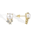 Elegant gold pearl stud earrings featuring round white pearls and sparkling cubic zirconia - Gold Shell Pearl