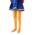 Bright yellow elastic knitted tights for girls paired with a pleated skirt style - 6-8 Years / Orange