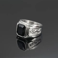 Vintage silver double dragon ring for men featuring a large rectangular black gemstone - US 9 / Steel Color Black Gemstone