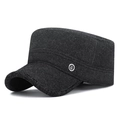 Dark grey winter cadet cap for men with thick wool texture and side sailboat badge - Adjustable / Black