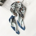 Elegant silk-like small square scarf with blue and orange geometric star pattern prints - 90cm X 90cm / Blue