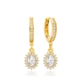 Detailed view of S925 sterling silver gold plated hoop earrings with white zircon pendant - White Zircon
