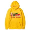 Bright yellow Christmas hoodie featuring holiday graphics and 'Tis The Season' print - Yellow