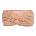 Close-up of thick fleece-lined knit headband with a crossover design in light pink-brown - Dusty Pink