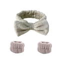 Three-piece beige coral fleece headband and wristbands set for face washing - Light Coffee Headband & Wristbands Set