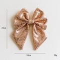 Sparkling rose gold sequined Christmas bow decoration, large 22x18cm festive DIY ornament - Medium Champagne