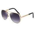 Gold aviator sunglasses with purple gradient lenses and textured checkered temples - Aviator / Gradient Grey