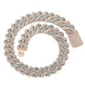 Two-tone rose gold and silver cuban link chain with iced out crystals and square clasp - 8 inches / 20mm Mixed Rose Gold Silver