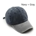 Washed navy blue and grey panel baseball cap with vintage distressed cotton fabric finish - Navy Blue and Grey