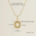 Golden stainless steel necklace with zircon sunflower pendant on beige backdrop - Sunflower Style - White Zircon (ZX676)