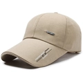 Khaki cotton sports baseball cap with extended brim and metal SPORT emblem on side - Adjustable / Beige